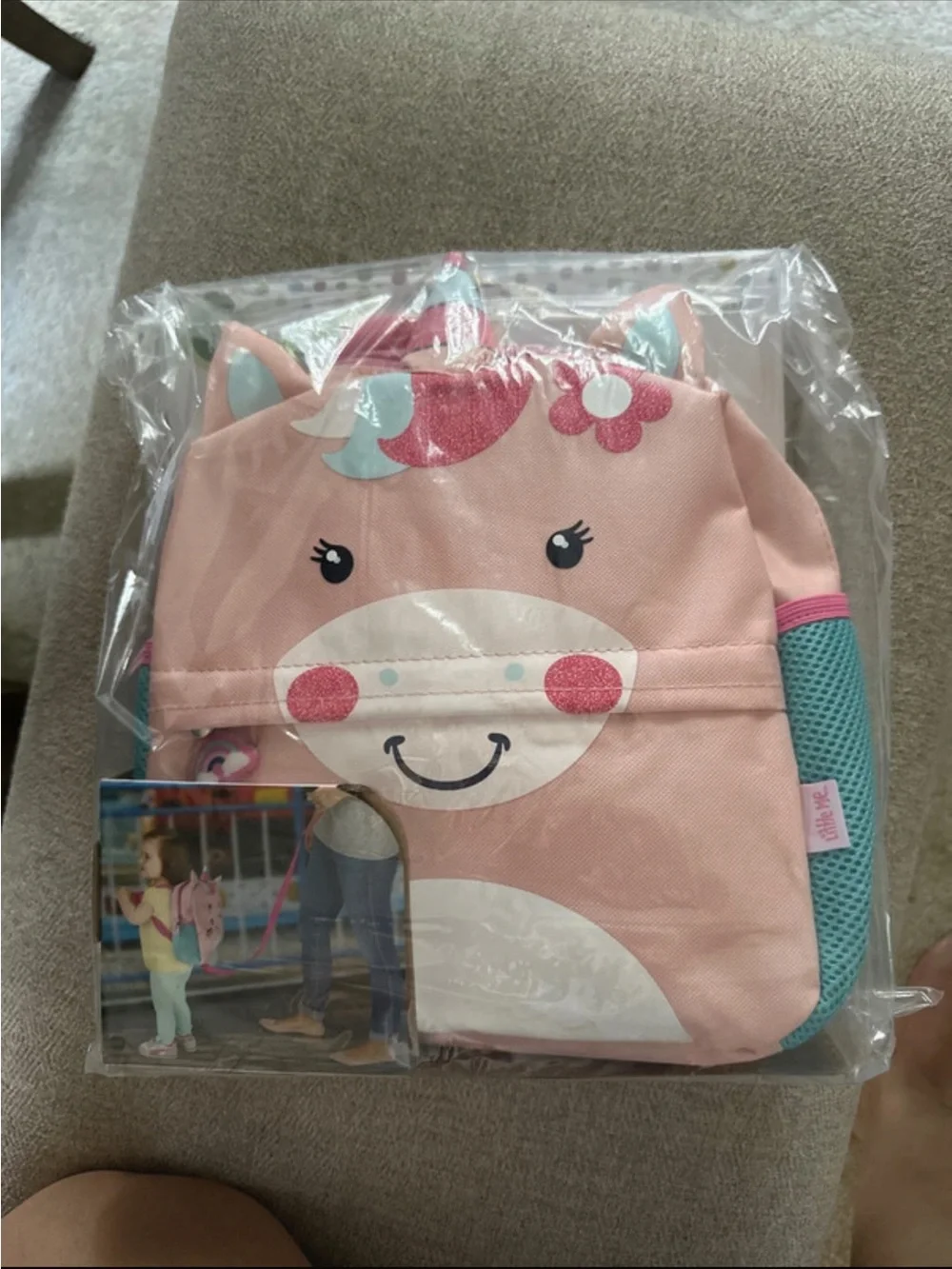 Little Me Pink Unicorn Kids Backpack with Teal Mesh Pocket